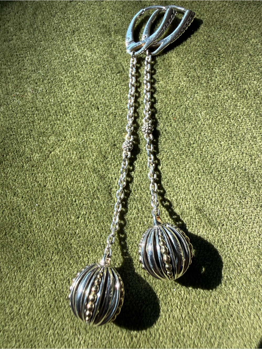 LAGOS Caviar Silver & 18k Gold Drop Ball Asymmetrical Dangle Earrings